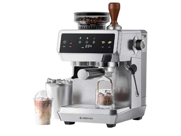 AMZCHEF espresso machine with built-in grinder and milk frother