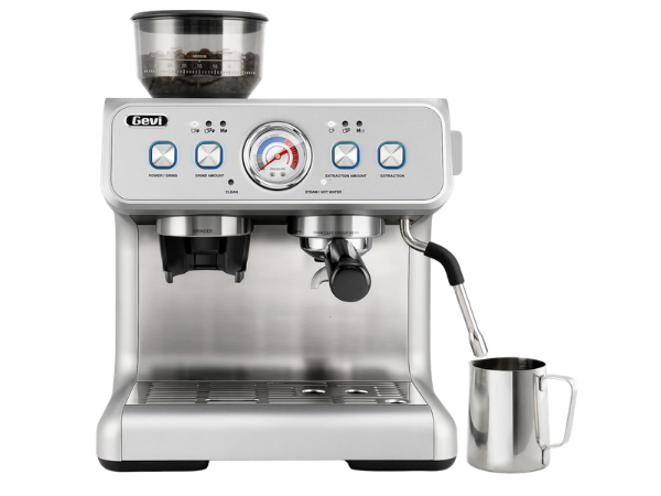 Gevi Dual Boiler espresso machine with built-in grinder and 58mm portafilter